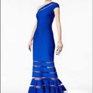 Tadashi Shoji
Women's Blue One Shoulder Ribbed Horsewire Hem Gown